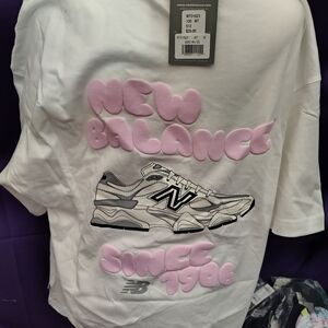 New Balance White and Pink T-Shirt
